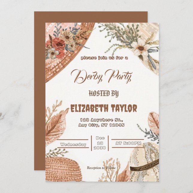 Convite Big Hat Derby Party Invitation (Frente/Verso)