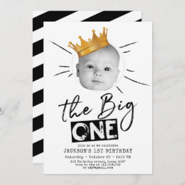 Convite Big One First Birthday Modern Photo Black White