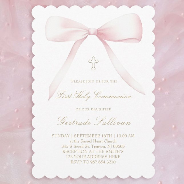 Convite big pink bow | First Communion (Criador carregado)
