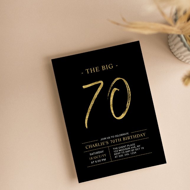 Convite Big Seventy | Festa de 70 anos Gold & Black (Criador carregado)