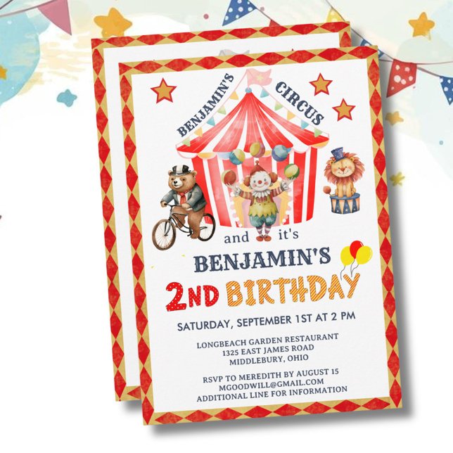 Convite Big Top Circus Carnival Boy 2nd Birthday  (Criador carregado)