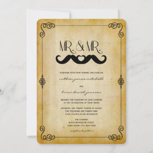 Convite Bigode Amor Sr. & Sr. Casamento Gay em Papel Vinta