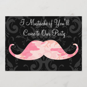 Convite Bigode cor-de-rosa de Camo - bigode de I se você