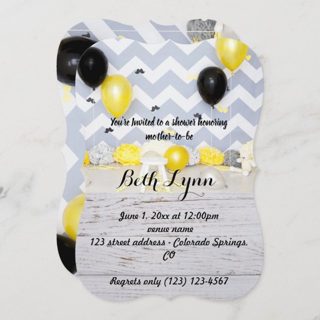 Convite Bigode de Baby Shower bigodes Destino da Destino (Frente/Verso)