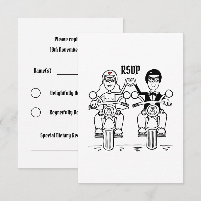 Convite Biker Motorcycle Wedding RSVP to (Frente/Verso)