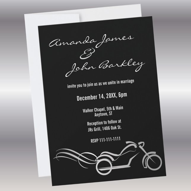 Convite Biker Wedding Black with Swirls Invitation (Criador carregado)