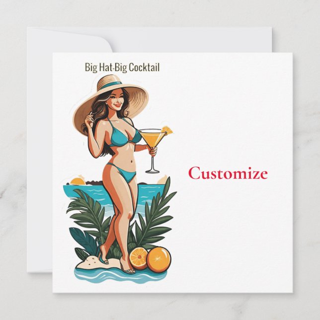 Convite Bikini Girl Big Hat - Grande Coquetel Thunder_Cove (Frente)