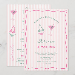 Convite Bikinis Desenhados à Mão & Martinis Fim de Semana 