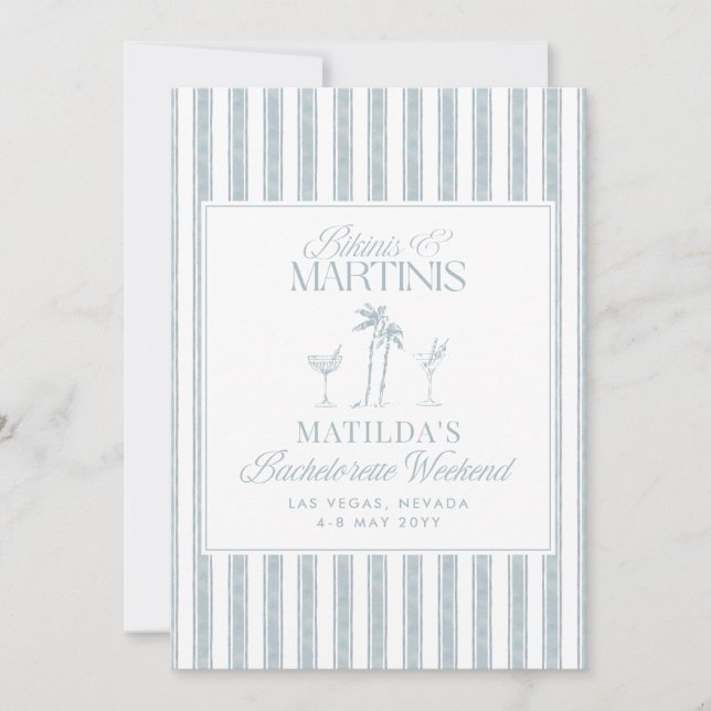 Convite Bikinis e martinis Bachelorette vintage Elegante (Frente)