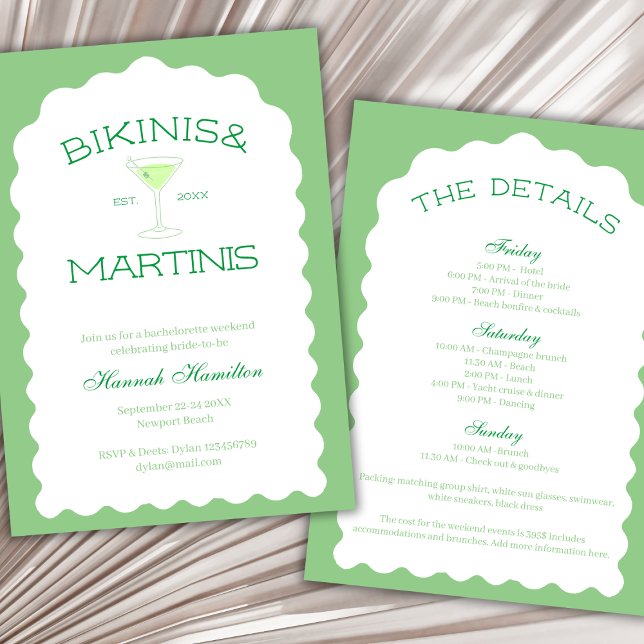 Convite Bikinis E Martinis Green Bachelorette Fim De Seman (Bikinis And Martinis Green Bachelorette Weekend Invitation)