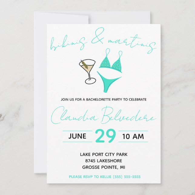 Convite Bikinis e Martinis Themed Festa de solteira (Frente)