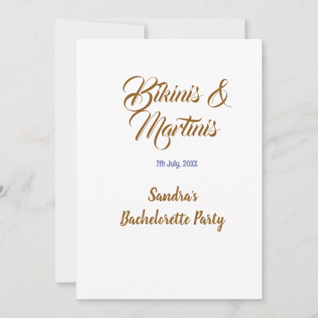 Convite bikinis & martinis bachelorette party name brown  (Frente)