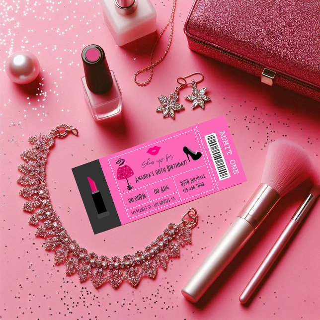 Convite Bilhete da Noite da Festa do Glam Fashion Show (Glam Fashion Show Party Night Girl's Ticket Invitation)