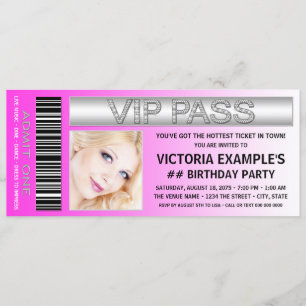Convite Bilhete de admissão ao Hot Pink VIP Pass Birthday 