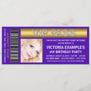 Convite Bilhete de Admissão ao Purple VIP Pass Festa de An