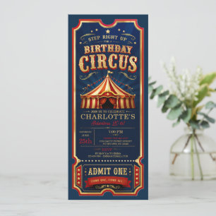 Convite Bilhete de Admissão de Aniversário do Circo Vintag