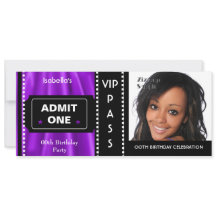 Bilhete de Admissão Festa de Aniversário Foto Roxo