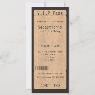 Convite Bilhete de Admissão para Festa com Passagem VIP