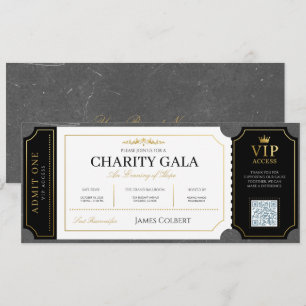 Convite Bilhete de Admissão para Gala de Caridade de Ouro