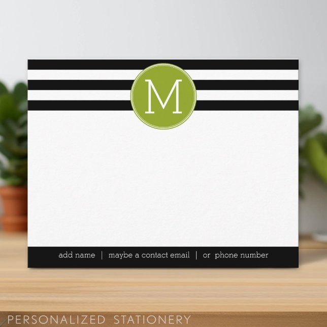 Convite Bilhete de Agradecimento de Monograma Listrado Pre (Personalized Stationery)