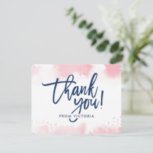 Convite BILHETE DE AGRADECIMENTO letra à mão aquarela rosa