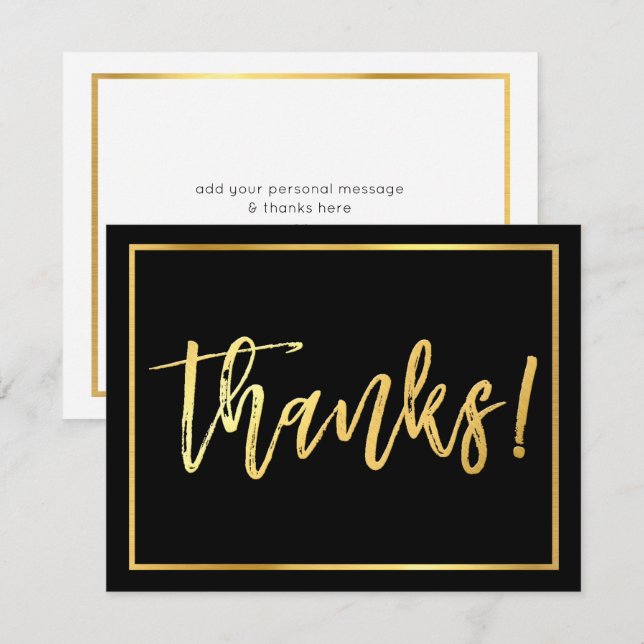 Convite BILHETE DE AGRADECIMENTO letra à mão dourada em pr (Frente/Verso)