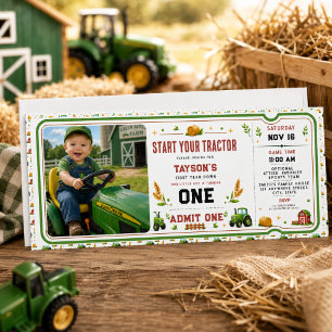 Convite Bilhete de Aniversário de 1 Ano Fazenda Trator Ver