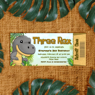Convite Bilhete de Aniversário de 3 anos do Three Rex Boy