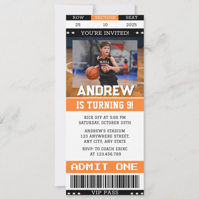 Convite Bilhete de Aniversário de Basquete Pessoal com ima (Frente)