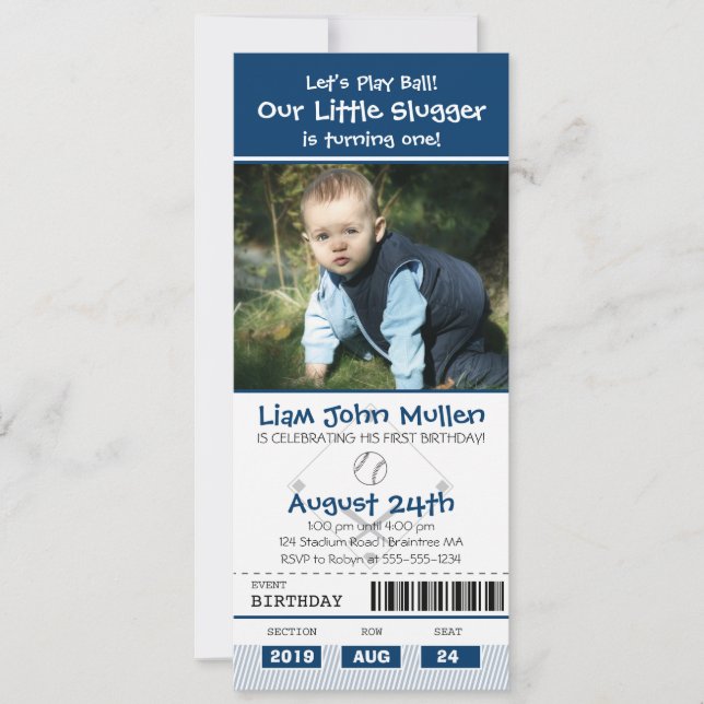 Convite Bilhete de aniversário de beisebol (Frente)