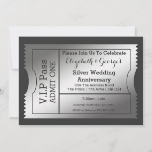 Convite Bilhete de Aniversário de Bodas de Prata VIP Pass