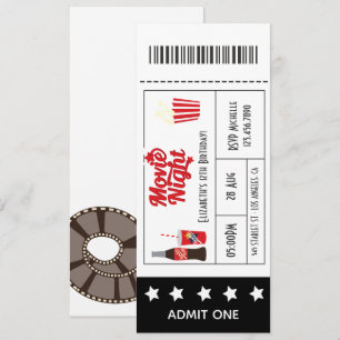 Convite Bilhete de Aniversário de Noite de Filme Retrô