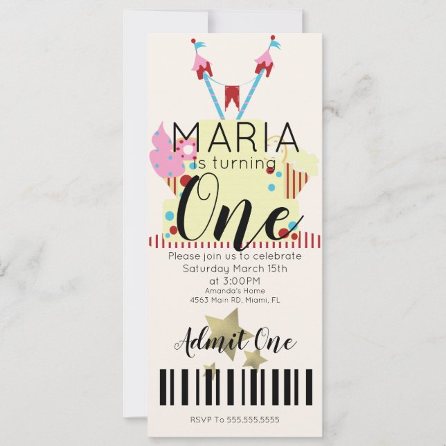 Convite Bilhete de Aniversário de Primeiro Aniversário do  (Frente)