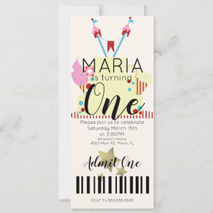 Convite Bilhete de Aniversário de Primeiro Aniversário do 