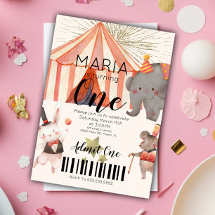 Convite Bilhete de Aniversário de Um Ano de Circo 