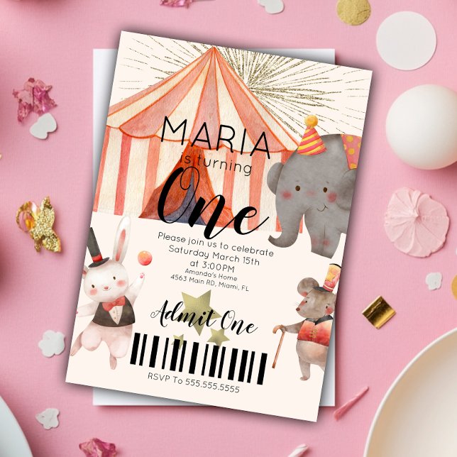 Convite Bilhete de Aniversário de Um Ano de Circo  (Criador carregado)