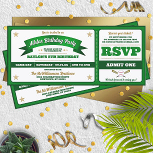 Convite Bilhete de Aniversário do Allstar de Beisebol Verd