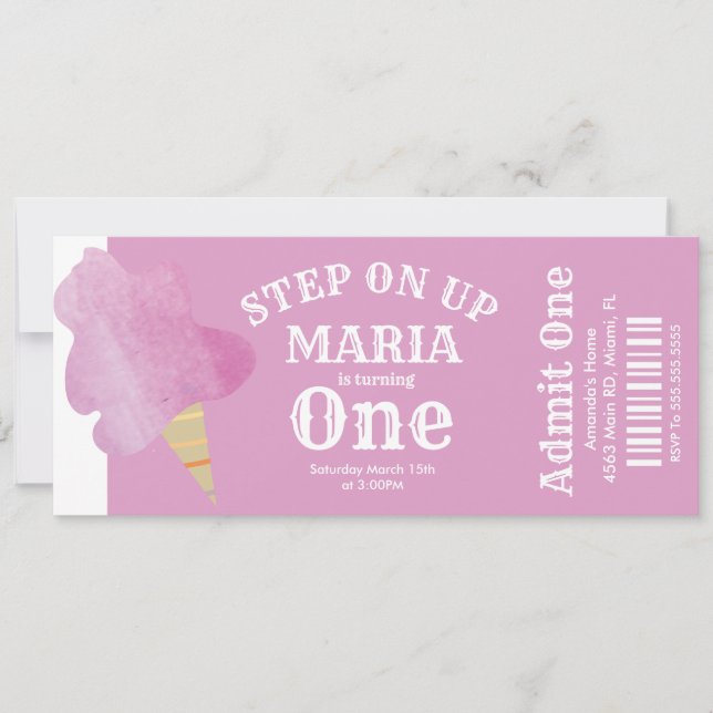 Convite Bilhete de Aniversário do Circo de Algodão Doce    (Frente)