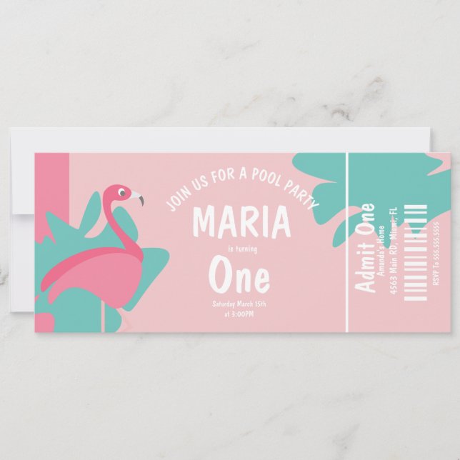 Convite Bilhete de Aniversário do Pool Flamingo Festa    (Frente)