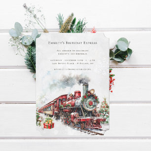 Convite Bilhete de Aniversário do Trem de Natal Vintage