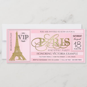 Convite Bilhete de Aniversário PInk Paris