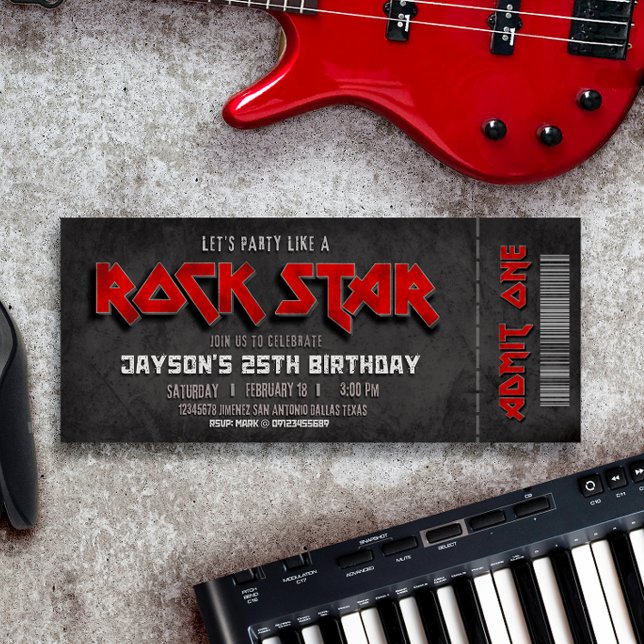 Convite Bilhete de Aniversário Rockstar (Criador carregado)