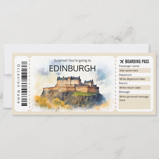 Convite Bilhete de avião para Edimburgo Editável - Scotlan (Frente)