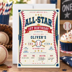 Convite Bilhete de Beisebol All-Star para 1º Aniversário d