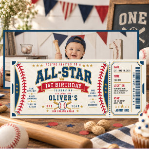 Convite Bilhete de Beisebol All-Star para 1º Aniversário d