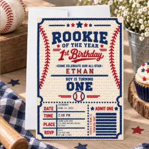 Convite Bilhete de Beisebol Crochê para 1º Aniversário