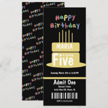 Bilhete de Bolo de Aniversário de 5 Anos     