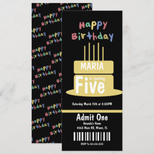 Convite Bilhete de Bolo de Aniversário de 5 Anos