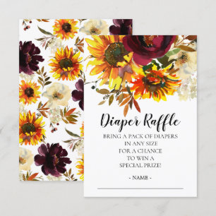 Convite Bilhete de Buquê de girassol Fralda de Raffle
