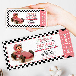Convite Bilhete De Carro Rosa Muito Rápido Aniversário